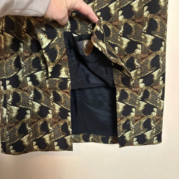 Ectetera Womens Wool Silk Skirt Geometric Animal Print Unique Black Green Size 6 - Picture 2 of 6